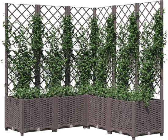 vidaXL - Plantenbak - met - latwerk - 120x120x136 - cm - polypropeen - bruin