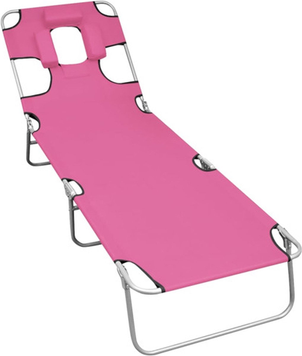 Bol.com vidaXL - Ligbed - inklapbaar - met - hoofdkussen - staal - magenta aanbieding
