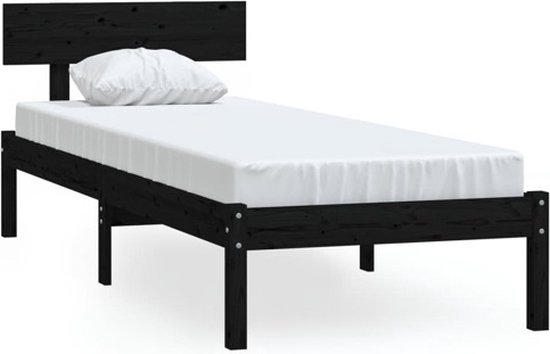 vidaXL-Bedframe-massief-hout-zwart-75x190-cm