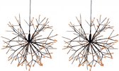 Set van 2x stuks verlichte figuren hangdecoratie lichtbol/decoratie bol zwart met warm wit licht 30 cm - Lichtbollen/vuurwerk bollen