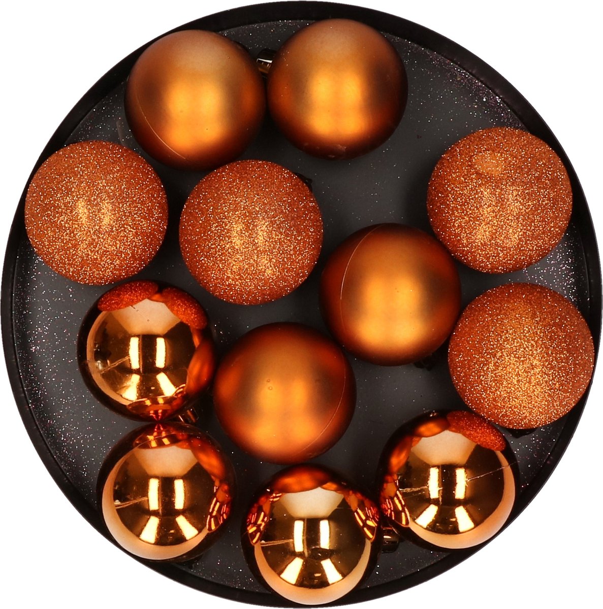Cosy & Trendy Kerstballen - 12x - oranje - 6 cm - kunststof - mat - glans - glitter - onbreekbaar - met ophanglintjes