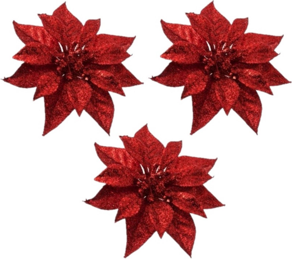 Cosy & Trendy Kerstboomversiering - 4x - bloem - op clip - rood - kerstster - 18 cm - kerstversieringen