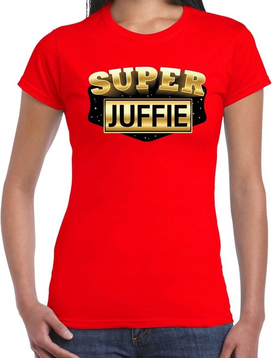 Foto: Super juffie cadeau t shirt rood voor dames kadoshirt voor de juf leerkracht juffrouw lerares m