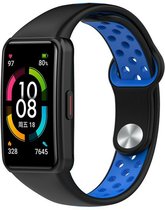 Siliconen Smartwatch bandje - Geschikt voor Honor Band 6 sport bandje - zwart/blauw - Strap-it Horlogeband / Polsband / Armband