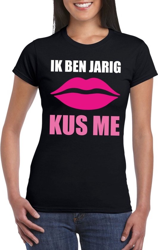 Verjaardag t-shirt zwart dames Ik ben jarig kus me S bol