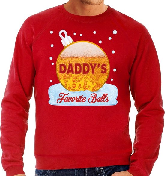 Foute Kerst trui / sweater - Daddy his favorite balls - bier / biertje - drank - rood voor heren - kerstkleding / kerst outfit XXL cadeau geven