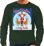 Foute Kersttrui / sweater - Now i believe in holy Santa - groen voor heren - kerstkleding / kerst outfit M