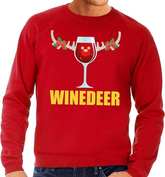 Foute kersttrui / sweater met wijnglas Winedeer rood voor heren - Kersttruien XXL