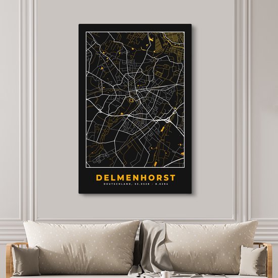 Peinture sur toile Delmenhorst - Or - Plan de ville - Plan d'étage - Carte - Allemagne - 120x180 cm - Décoration murale XXL