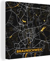 Canvas Schilderij Braunschweig - Stadskaart - Plattegrond - Goud - Kaart - Duitsland - 20x20 cm - Wanddecoratie