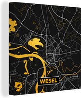 Canvas Schilderij Black and Gold – Stadskaart – Wesel – Duitsland – Plattegrond – Kaart - 20x20 cm - Wanddecoratie