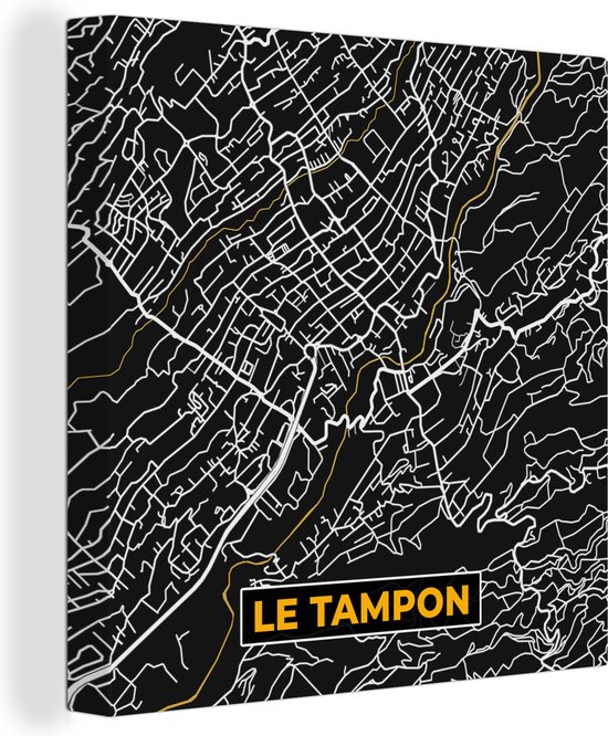 Canvas Schilderij Kaart – Stadskaart – Le Tampon - Plattegrond – Frankrijk - 90x90 cm - Wanddecoratie