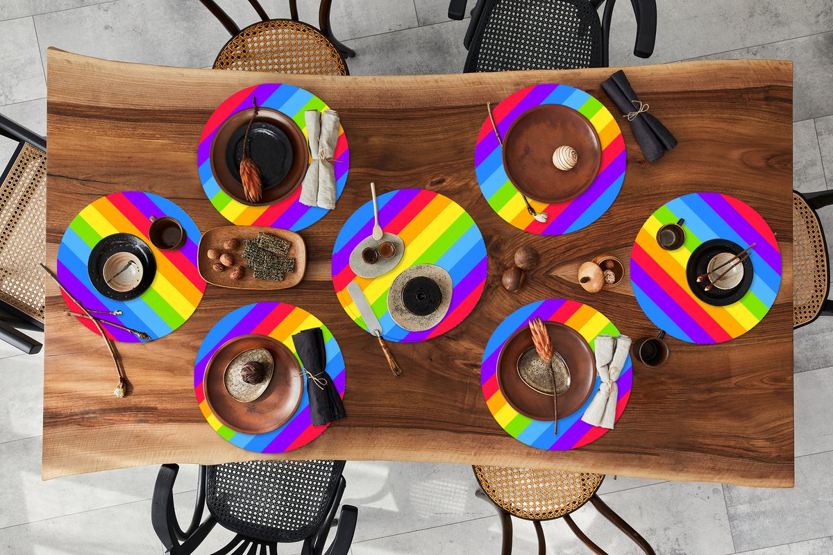 Ronde placemats - Onderlegger - Placemats rond - Regenboog - Patronen - Pride - 8 stuks