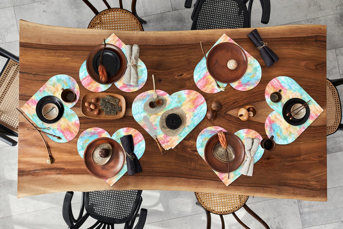 Onderleggers - Placemats - Placemats hartje - Textiel - Tie dye - Verf - Patronen - 10 stuks