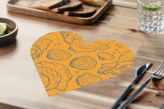 Napperons de table - Sets de table - Napperons coeur - Coquillages - Jaune - Oranje - Motifs - 10 pièces