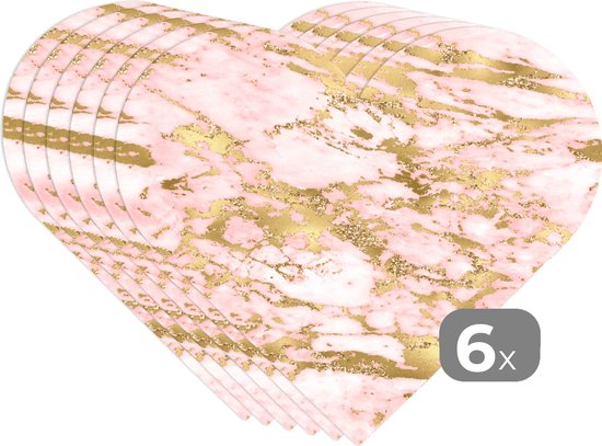 Dessous de verre - Napperons de table - Napperons de table coeur - Imprimé marbré - Gold - Rose - Motif - 6 pièces