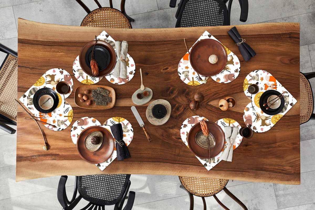 Onderleggers - Placemats - Placemats hartje - Design - Dieren - Bos - 6 stuks
