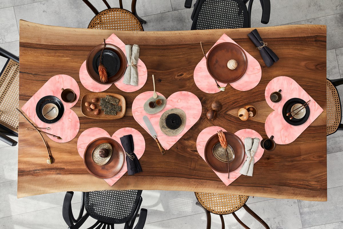 Onderleggers - Placemats - Placemats hartje - Waterverf - Patroon - Roze - Marmer print - 8 stuks