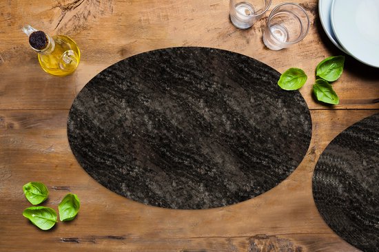 Napperons de table ovales - Sets de table - Sets de table ovales - Imprimé granit - Imprimé marbré - Motifs - Zwart - 10 pièces