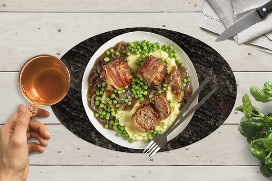 Napperons de table ovales - Sets de table - Sets de table ovales - Imprimé granit - Imprimé marbré - Motifs - Zwart - 10 pièces