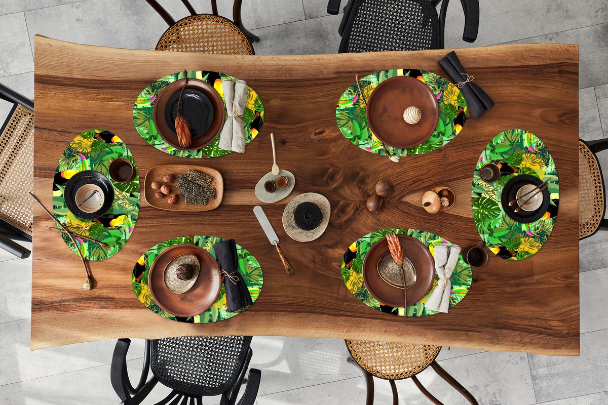 Placemats ovaal - Onderleggers - Ovale placemats - Vogel - Patronen - Jungle - 6 stuks
