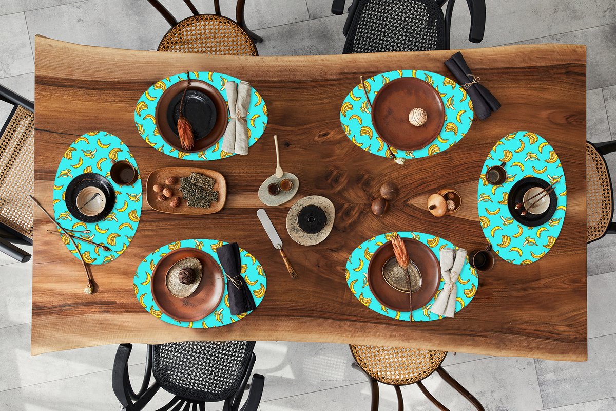 Placemats ovaal - Onderleggers - Ovale placemats - Design - Banaan - Fruit - Patroon - 6 stuks