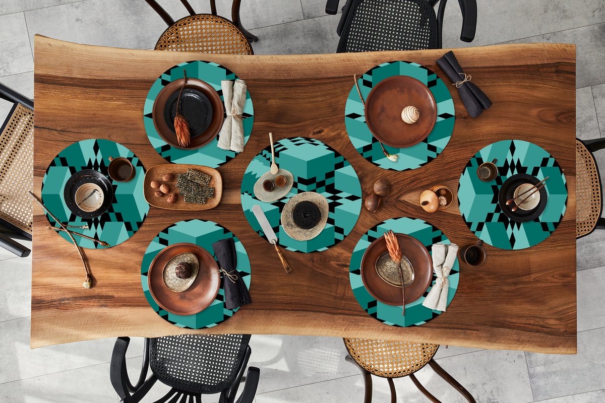 Ronde placemats - Onderlegger - Placemats rond - 3D - Blokken - Patronen - 10 stuks