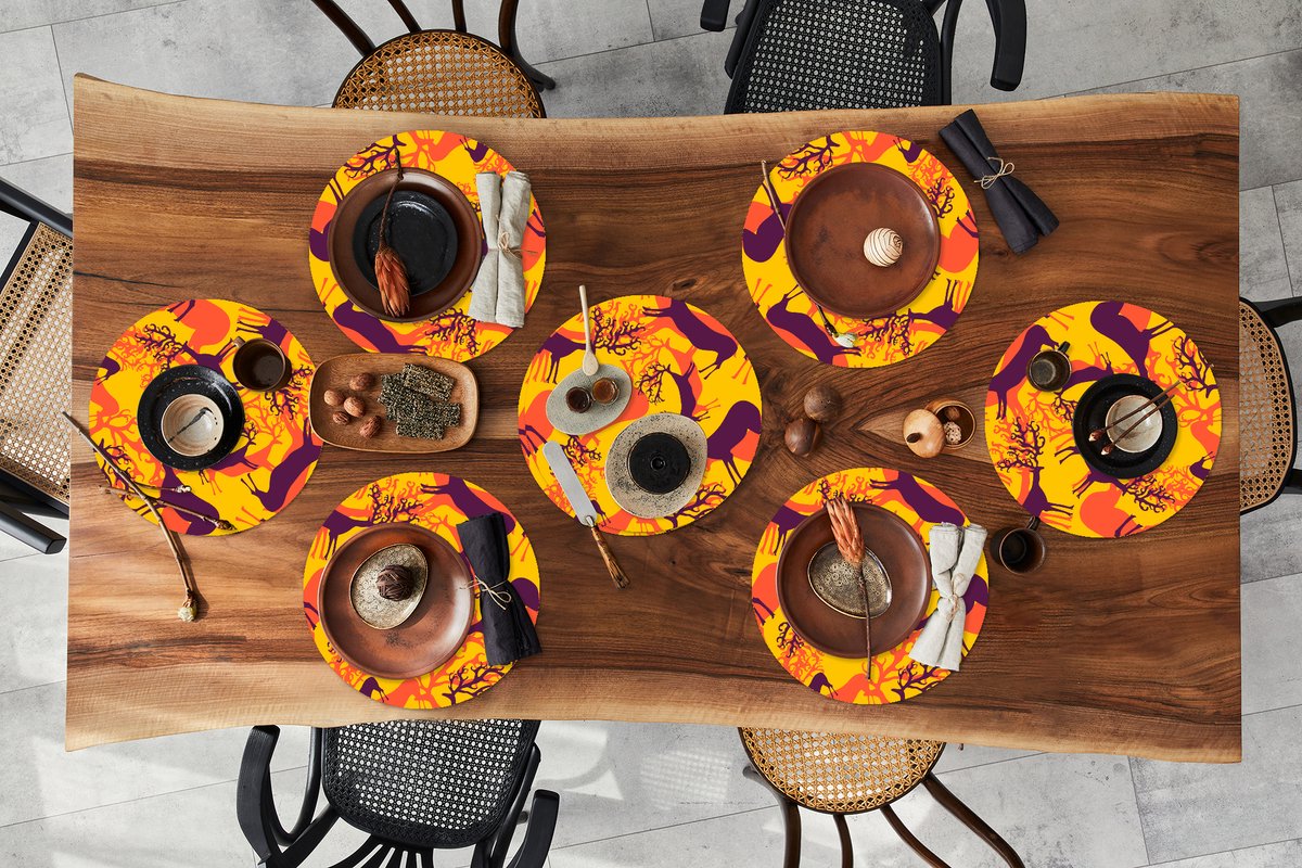 Ronde placemats - Onderlegger - Placemats rond - Patronen - Hert - Kleuren - 8 stuks