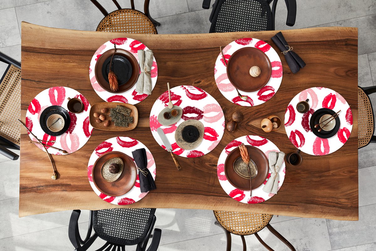 Ronde placemats - Onderlegger - Placemats rond - Lippen - Kus - Koppel cadeau - 10 stuks