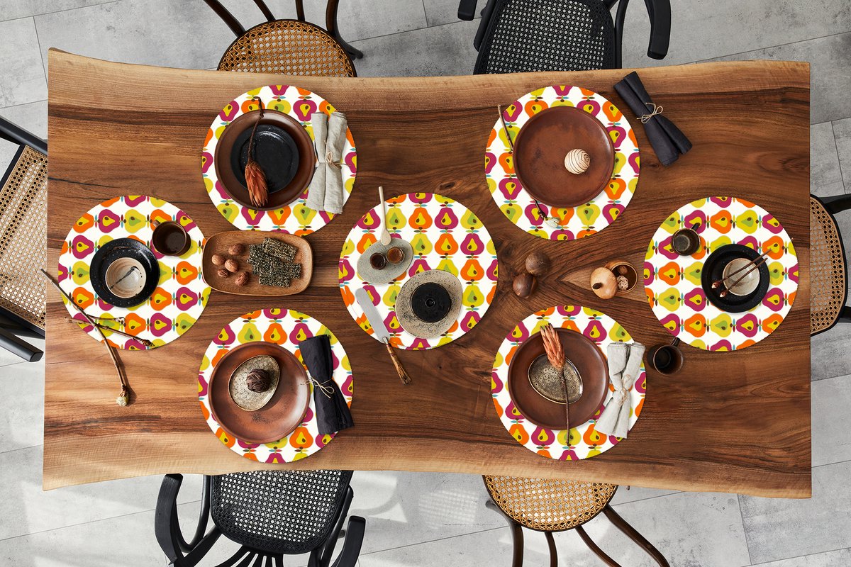Ronde placemats - Onderlegger - Placemats rond - Retro - Design - Peer - Fruit - 8 stuks