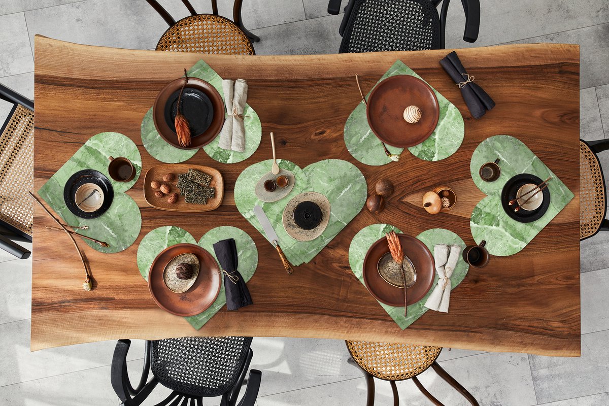 Onderleggers - Placemats - Placemats hartje - Graniet print - Keien - Wit - Groen - 10 stuks