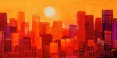 Peinture - Skyscrapers sunset, jaune rouge