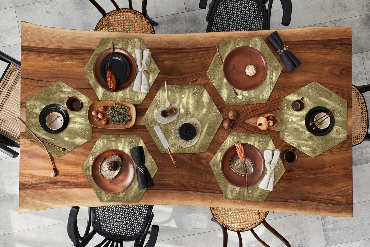 Placemats hexagon - Onderleggers placemats - Placemat zeshoek - Goud - Verf - Luxe - 10 stuks