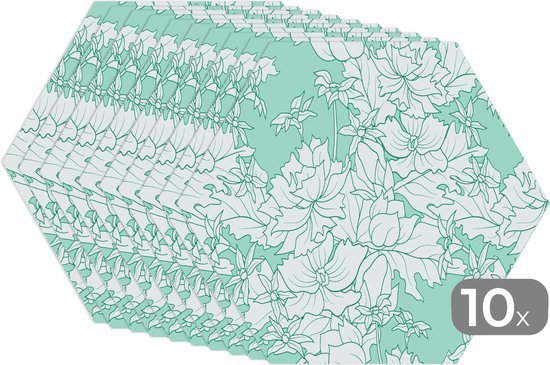 Napperons de table hexagon - Sets de table sets de table - Set de table hexagone - Motifs - Vintage - Fleurs - 10 pièces