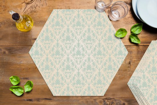 Napperons hexagon - Sets de table - Set de table hexagone - Damassé - Vintage - Pastel - Design - 10 pièces