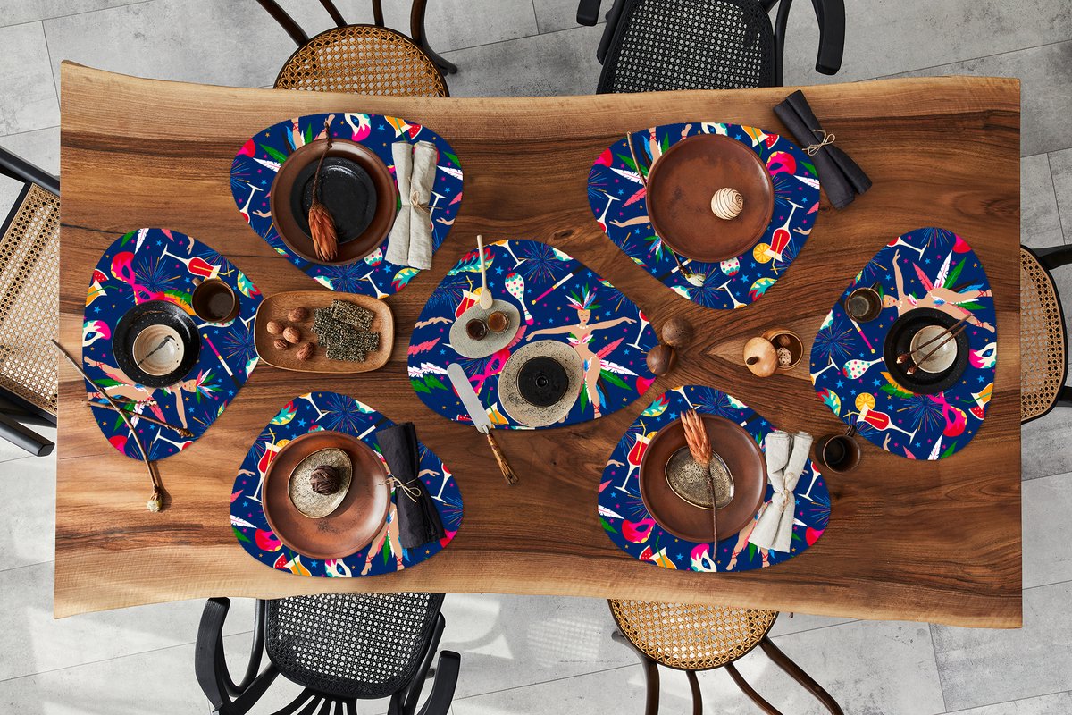 Placemat organisch - Placemats organic - Onderleggers - Carnaval - Brazilië - Patronen - 10 stuks