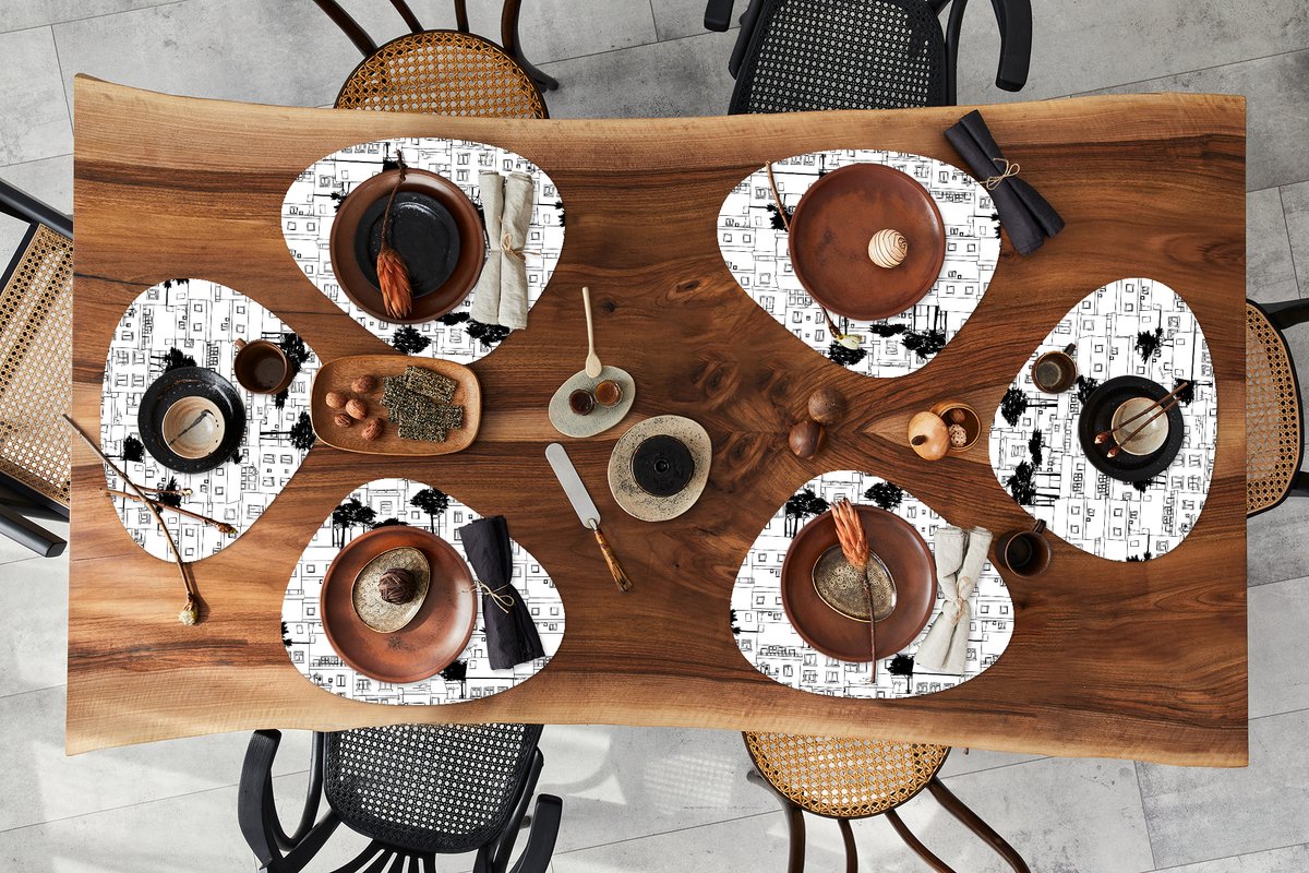 Placemat organisch - Placemats organic - Onderleggers - Patronen - Bomen - Huis - 6 stuks