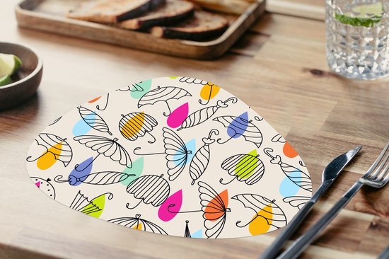 Set de table bio - Napperons bio - Pads - Pastel - Parapluie - Motifs - 6 pièces