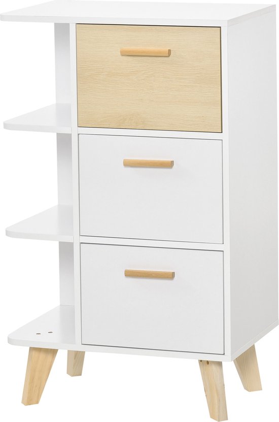 Dressoir Met 3 Deuren - Kast In Eiken Wotan, Fronten Mat Wit - 168 Cm Metalen Frame