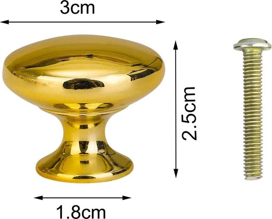 Kastknoppen | Meubelknoppen GOUD inclusief bevestigingsbout | 3cm | Gouden Meubelhandvat | Landelijke greep | Kastknop | Meubelknop | Hand Grepen | Knop Robuust | Deurgreep Staal | Metaal | Strak Meubelbeslag | schuifdeur | Handvat | Greep |