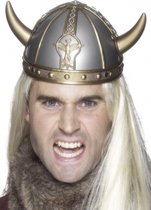 4x stuks zilveren Vikingen verkleed helm met gouden hoorns - Carnaval hoeden/helmen