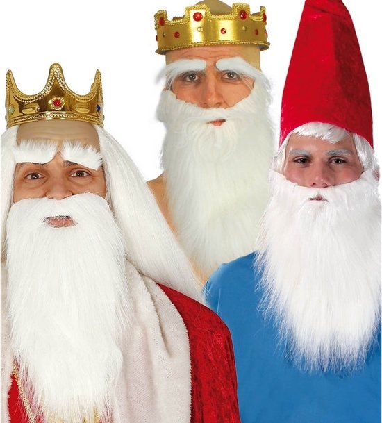 Lange witte verkleed baarden met snor - 4x - Tovenaarbaard - Kabouterbaarden - Kerstman baard - Sinterklaas baard