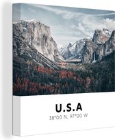 Canvas Schilderij Amerika - Yosemite - Bergen - Bos - 20x20 cm - Wanddecoratie