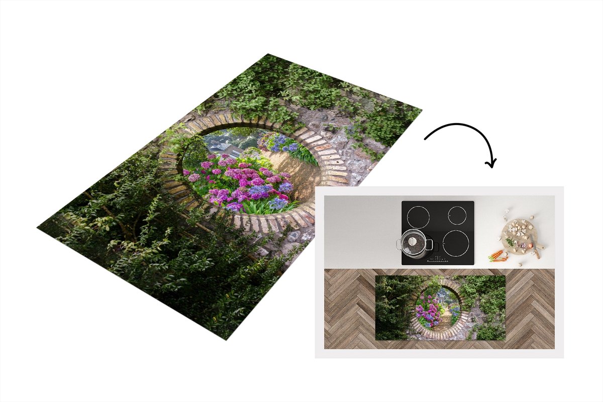 KitchenYeah Keukenloper - Loper keuken - Doorkijk - Bloemen - Hortensia - Zomer - 120x60 cm - Keukenloper vinyl Multicolor