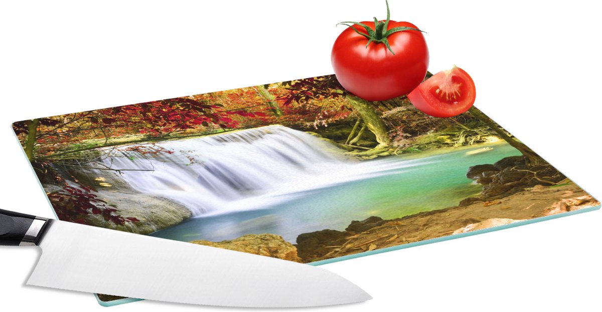 Glazen Snijplank - 28x20 - Herfst - Waterval - Natuur - Snijplanken Glas