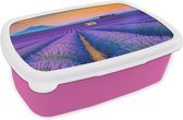 Broodtrommel Roze - Lunchbox - Brooddoos - Lavendel - Paars - Bloemen - 18x12x6 cm - Kinderen - Meisje