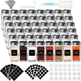 Soothe 48 Glazen Kruidenpotjes Set met 2 Soorten Strooideksels – Kruidenstrooier – Compleet Pakket incl Kruidenpotjes Stickers, Krijtstift en Accessoires