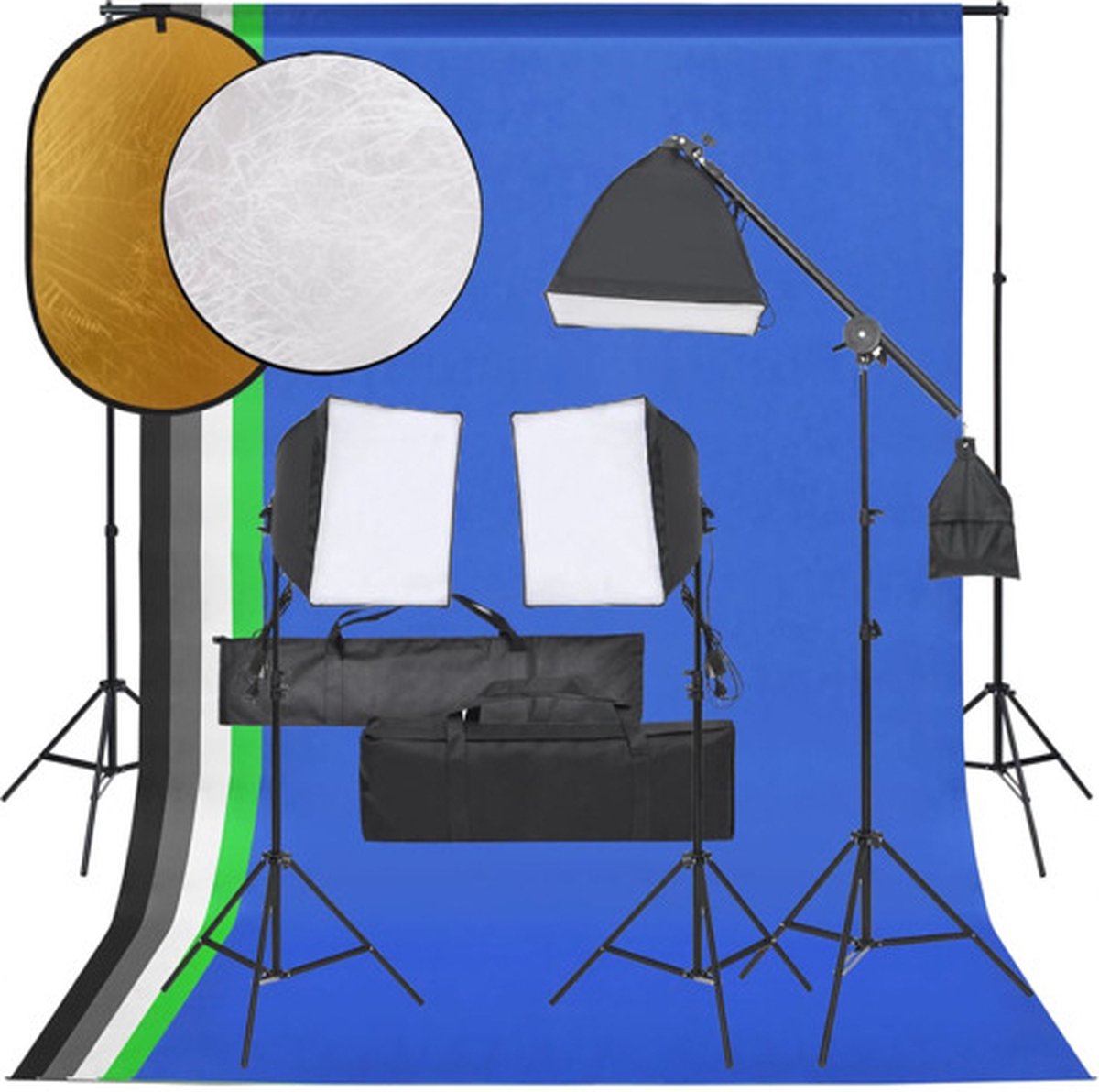 vidaXL - Fotostudioset - met - verlichtingsset, - achtergrond - en - reflector