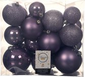Decoris Kerstballen - 26st - kunststof - lila paars - 6-8-10 cm
