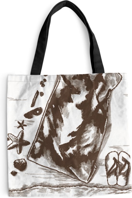 MuchoWow® Schoudertas - Strandtas - Big Shopper - Boodschappentas - Strand - Handdoek - Slippers - 40x40 cm - Katoenen tas